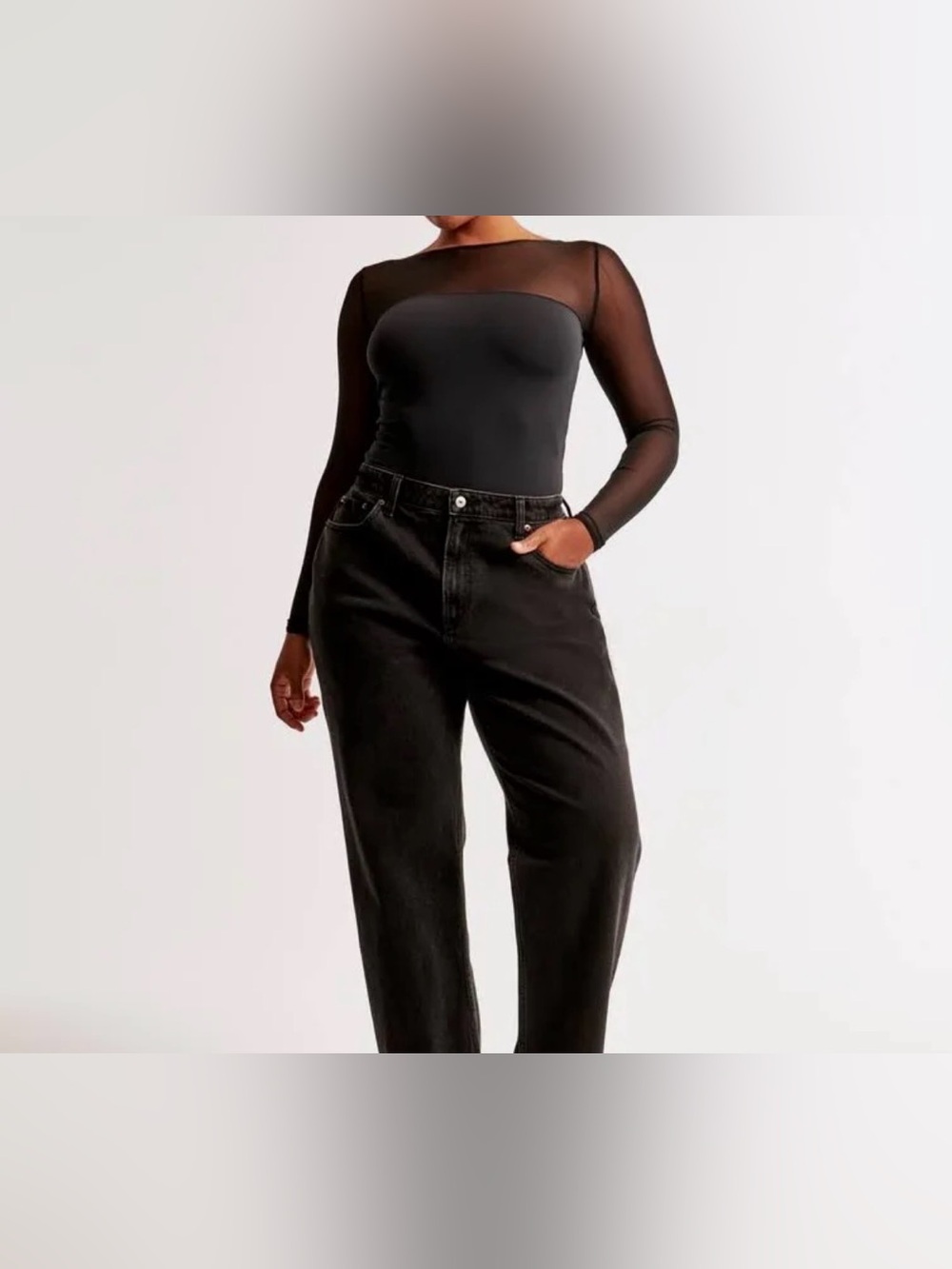 Abercrombie Long Sleeve Black Mesh Bodysuit - M